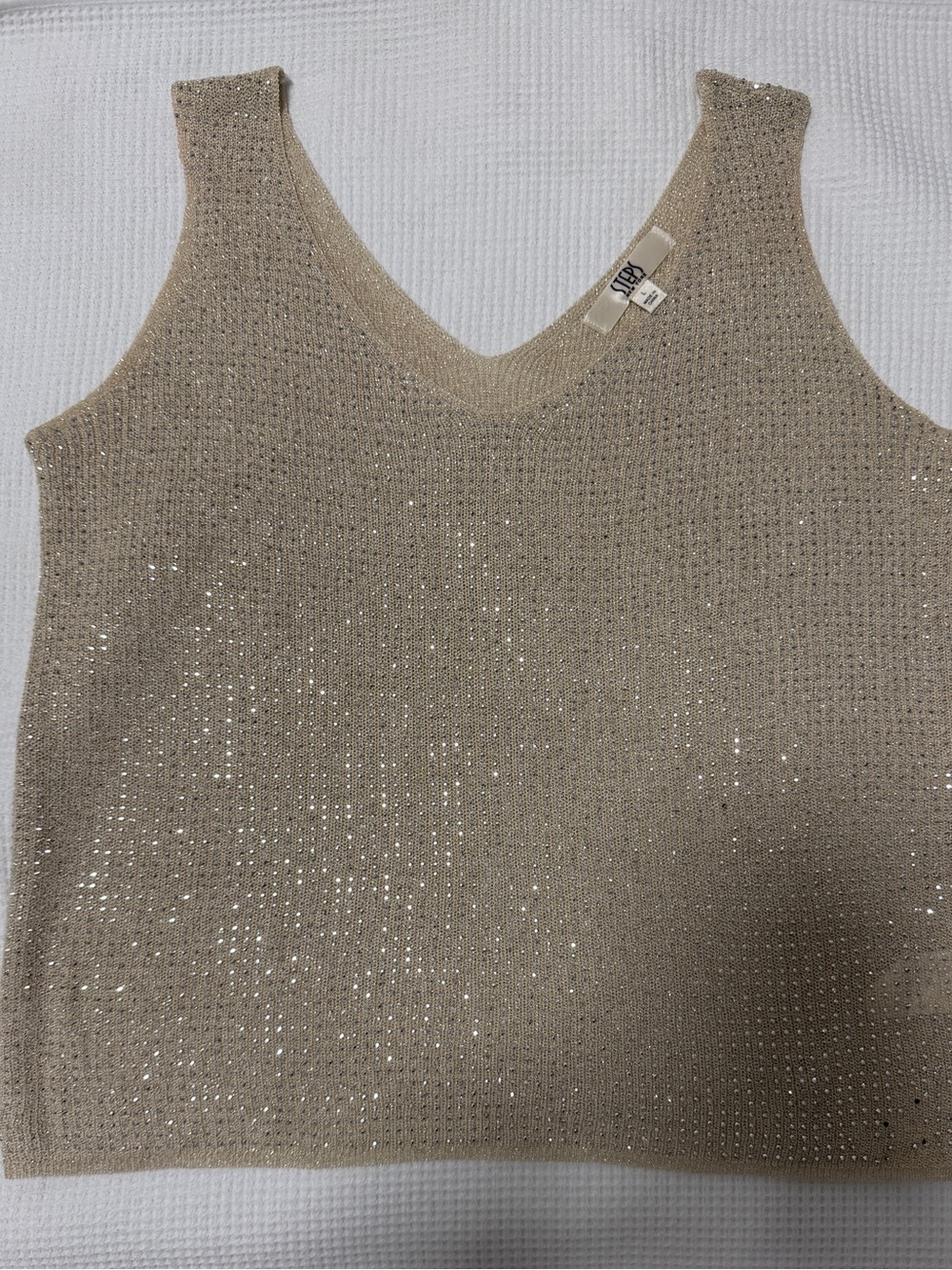 Sparkle V-Neck Knit Tank Top in Light Gold — Women's